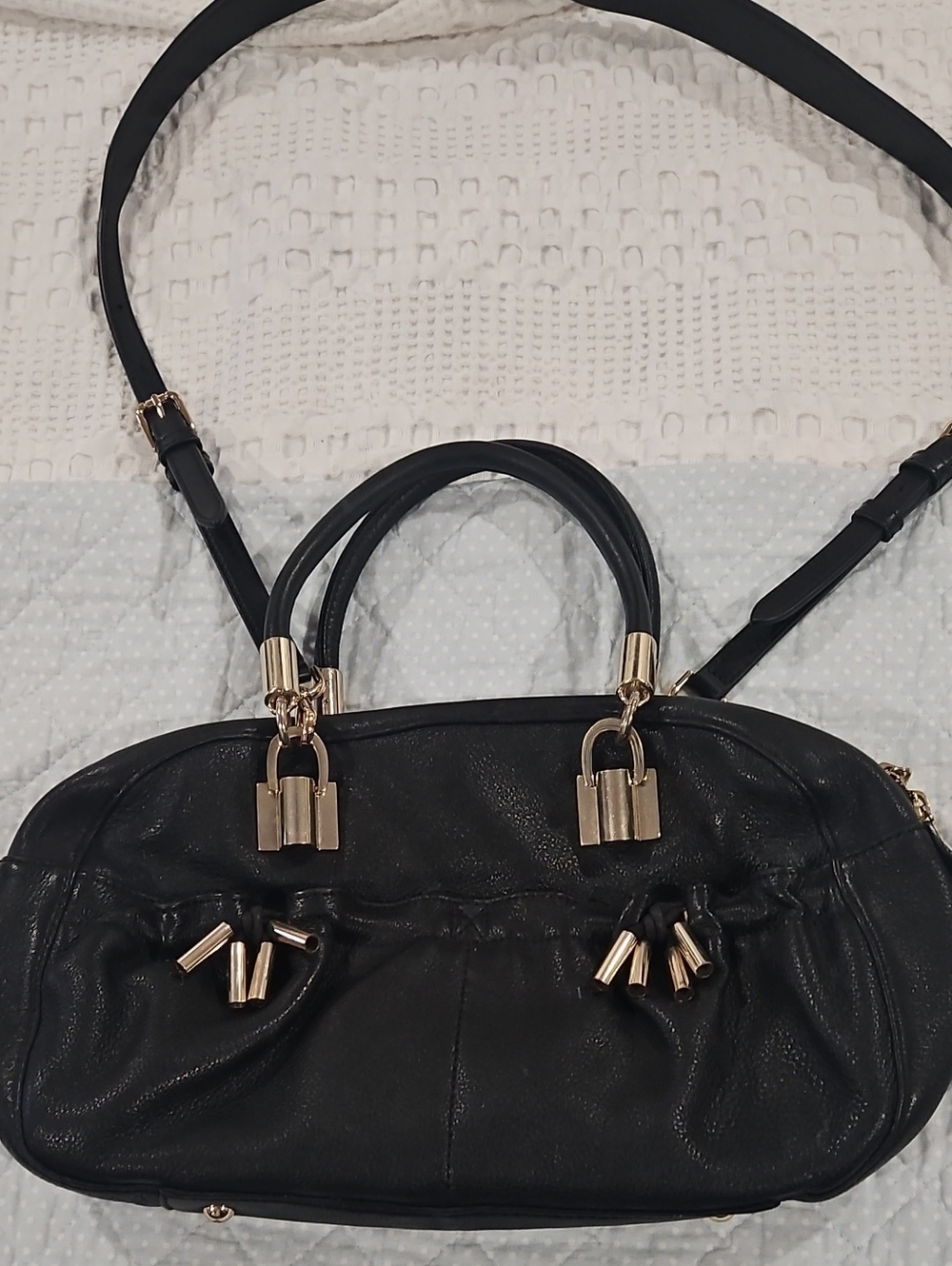 DKNY Black Women's Leather Satchel with Gold Hardware